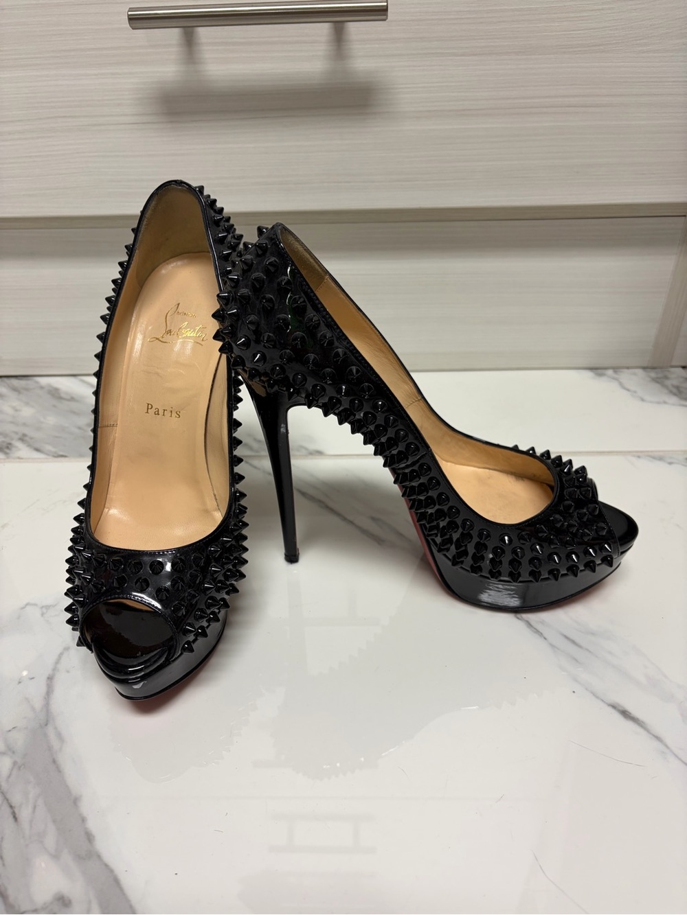 Christian Louboutin Lady Peep Spikes Platforms